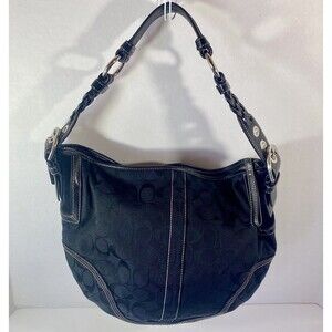 Black Coach 6279 Signature Hobo Shoulder Bag Black Logo and Braided Leather